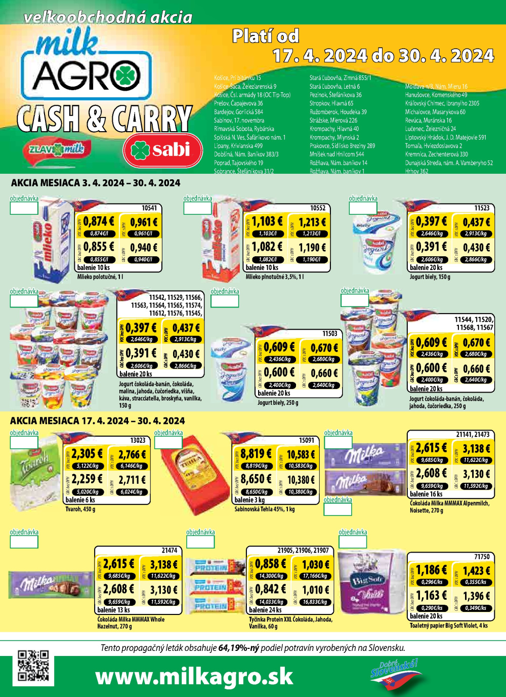 Leták MILK-AGRO leták - Cash & Carry, Slovensko - strana 1